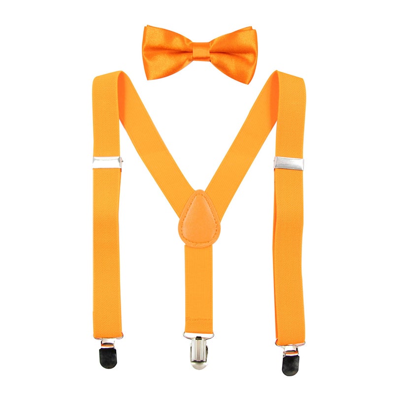 Hanerdun Kids Suspender Bowtie Sets Adjustable Suspender With Bow Ties Gift Idea For Boys And Girls,Orange,One Size - Image 1